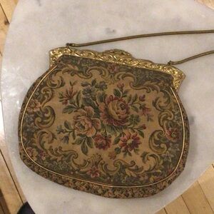 Vintage Floral Tapestry Clutch with Gold Frame